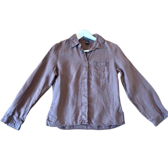 E.Col.o.gie brown 100% linen hidden button blouse M - Picture 1 of 10